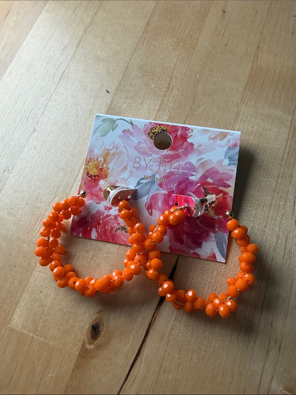 Orange Beaded Hoop Earrings